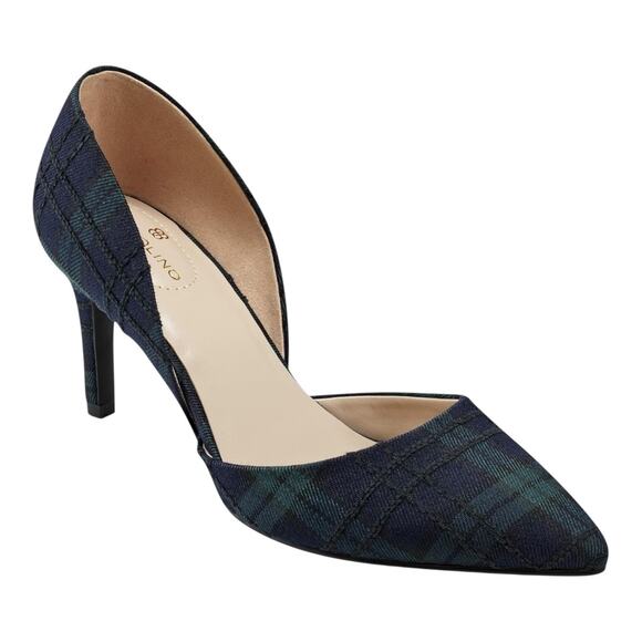 Bandolino Women's Grenow D'Orsay Pointed Toe Pumps Navy Green Plaid Size 9 1/2 - Picture 1 of 5